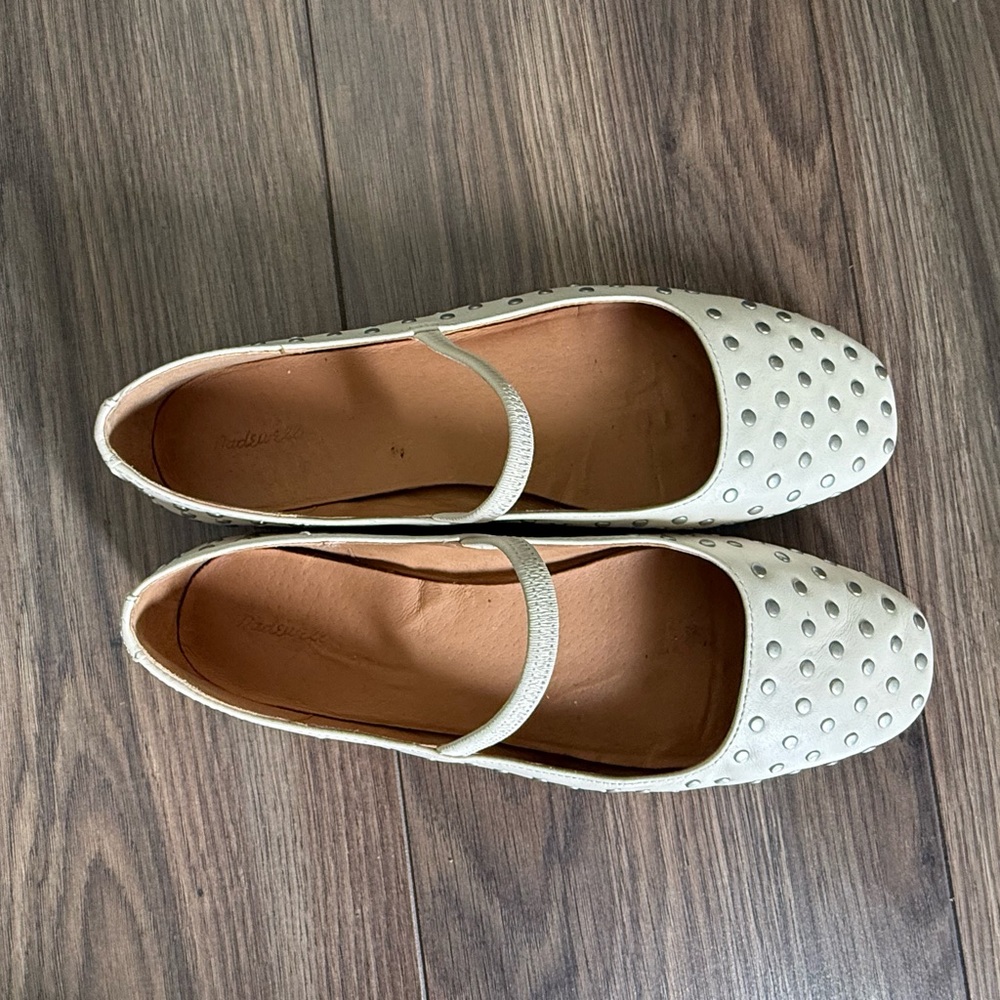 Madewell Ivory Mary Jane Studded Ballet Flats Size 8 - Picture 3 of 8